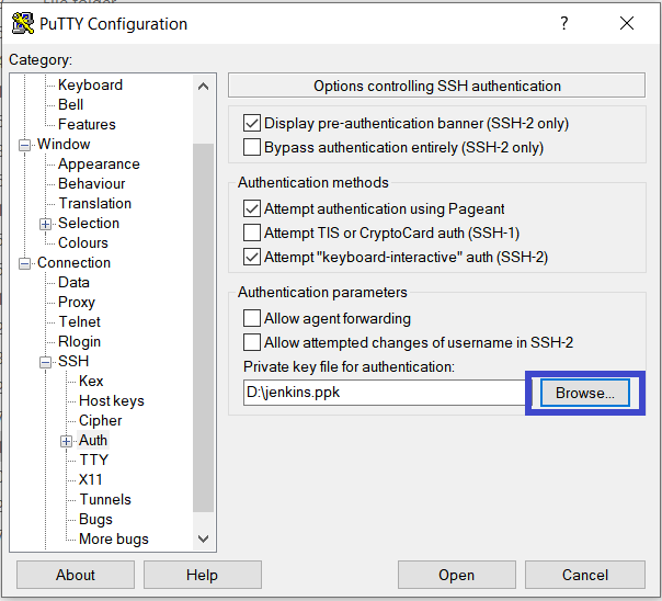 add ppk file in putty