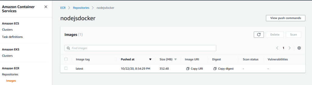 images pushed to aws ecr