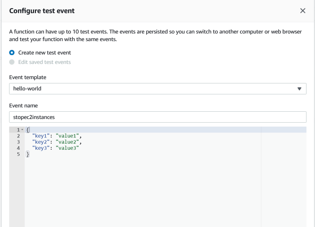 configure test events 5