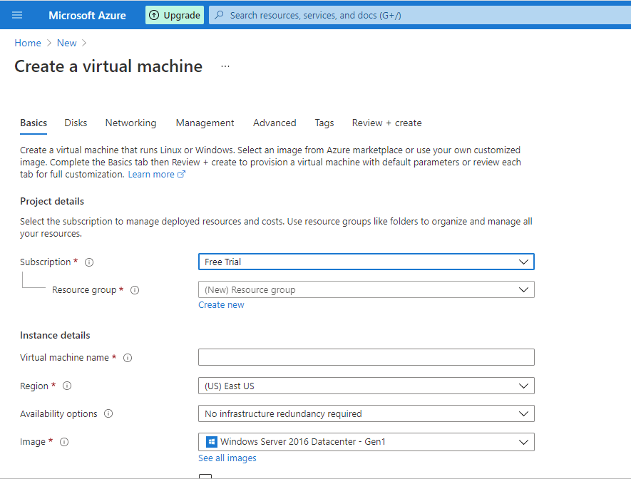 input azure vm details 4