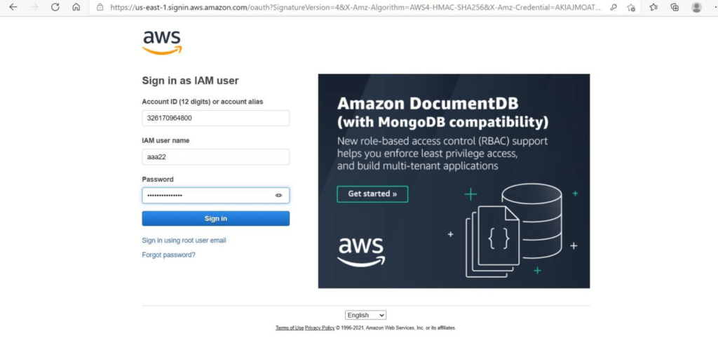 login to aws console enter new user 10