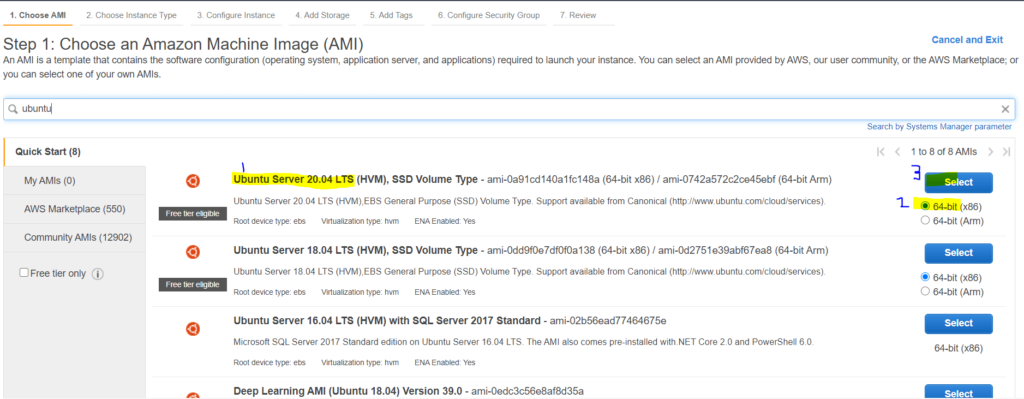 select ubuntu 20.04 AMI 5 1