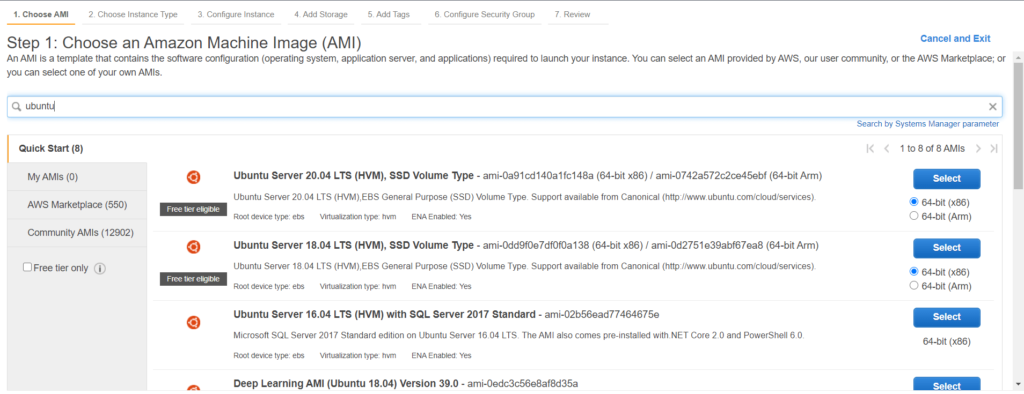 select ubuntu AMI 5
