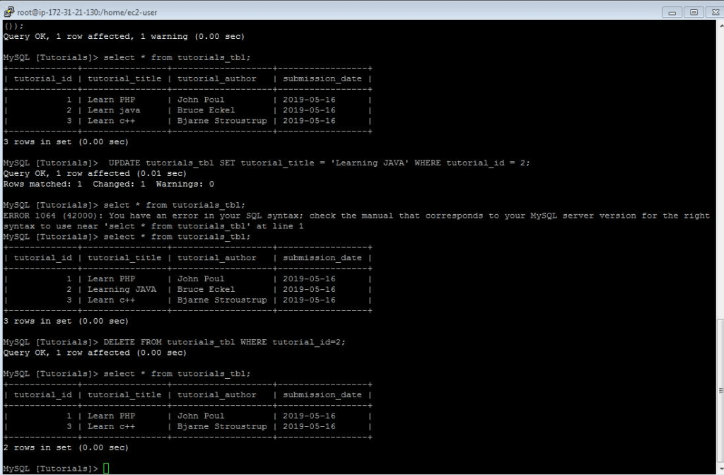 Update and Delete data from Table 16