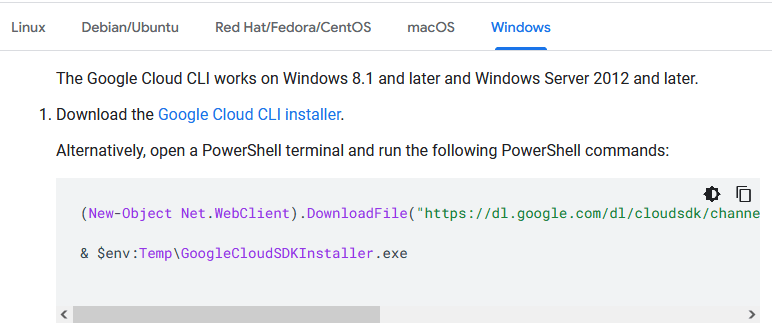 gcloud installer download
