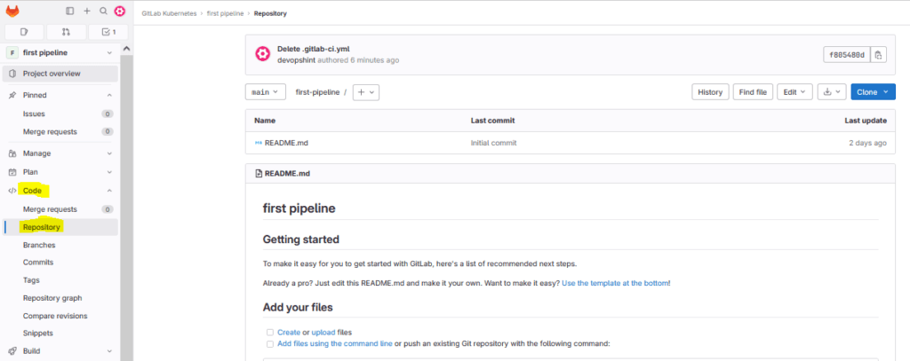 click on repository